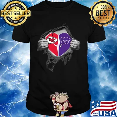 Blood insides kansas city chiefs and kansas state wildcats heartbeat shirt
