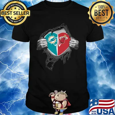 Blood insides miami dolphins and miami heat heartbeat shirt