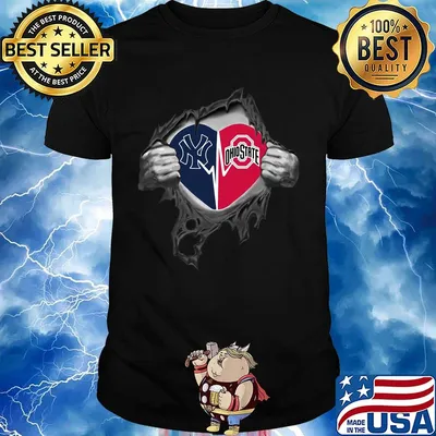 Blood insides new york yankees and ohio state buckeyes heartbeat shirt