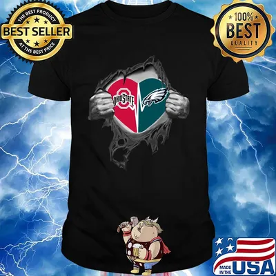Blood insides ohio state buckeyes and philadelphia eagles heartbeat shirt