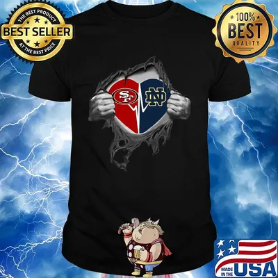 Blood insides san francisco 49ers and notre dame heartbeat shirt