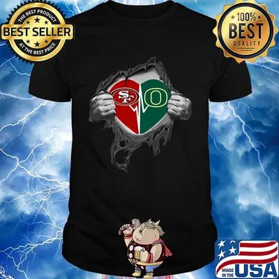 Blood insides san francisco 49ers and oregon ducks heartbeat shirt