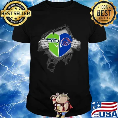 Blood insides seattle seahawks and boise state broncos heartbeat shirt