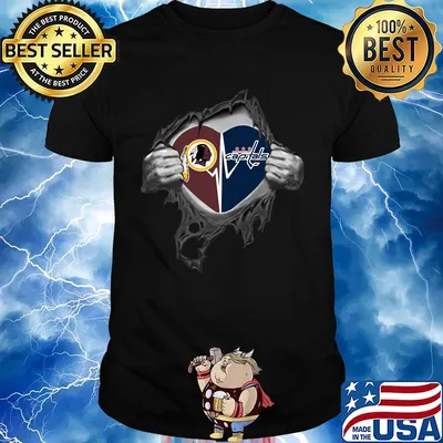 Blood insides washington redskins and washington capitals heartbeat shirt