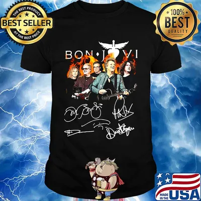 Bon jovi band members signatures shirt