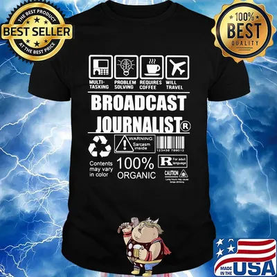 Broadcast journalist multi tasking problem solving requires coffee will travel shirt