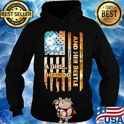 Car a girl her dog and her beetle american flag independence day s Hoodie