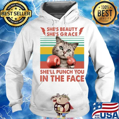 Cat boxing she's beauty she's grace she'll punch you in the face vintage retro s Hoodie