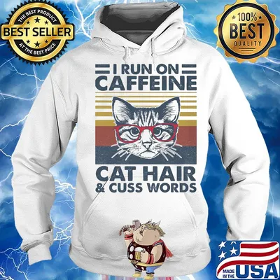 Cat I run on caffeine cat hair and cuss words vintage retro s Hoodie