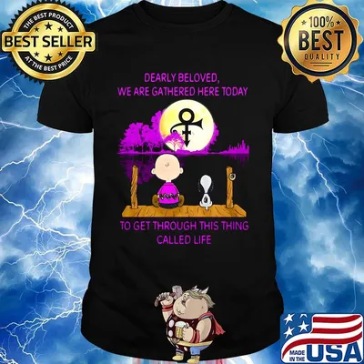 Charlie brown and snoopy dearly beloved we are gathered here today to get through this thing called life moon logo shirt