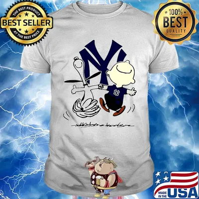 Charlie brown and snoopy new york yankees baseball team logo shirt