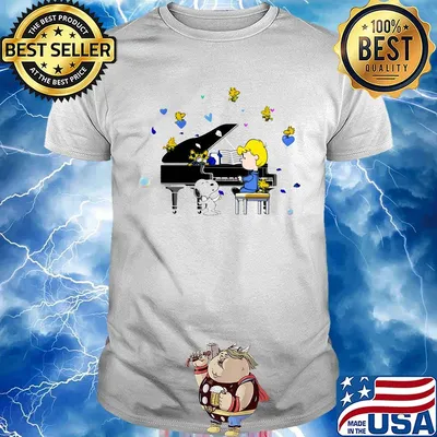 Charlie brown snoopy and woodstock playing piano hearts shirt