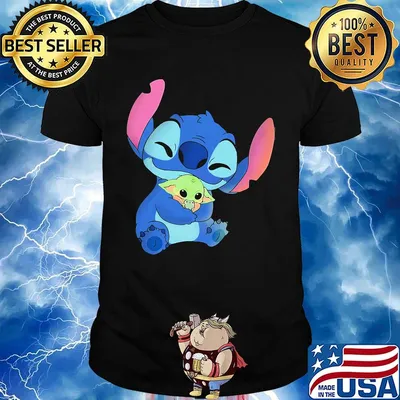 Disney stitch hug baby yoda hug frog shirt