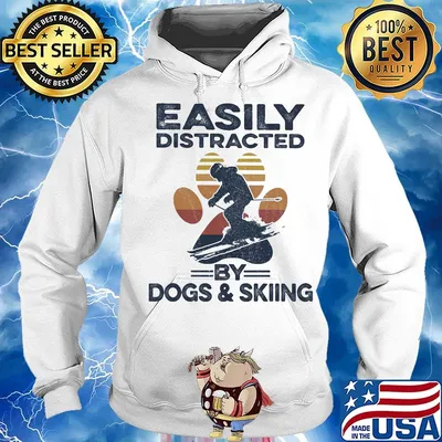 Easily distracted by dogs paw and skiing vintage retro s Hoodie