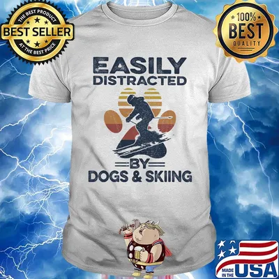Easily distracted by dogs paw and skiing vintage retro shirt