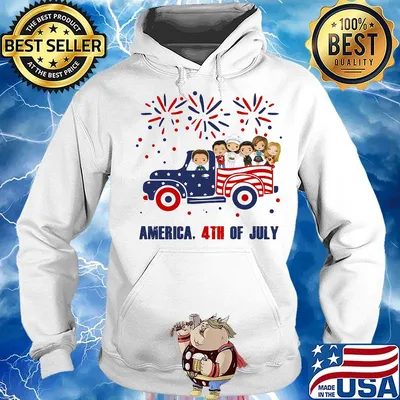 Family chibi characters driving car firework america 4th of july independence day s Hoodie