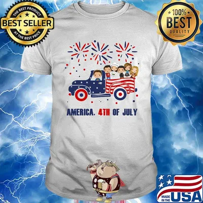 Family chibi characters driving car firework america 4th of july independence day shirt