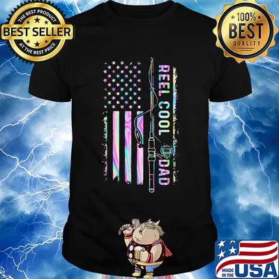 Fishing reel cool dad american flag independence day shirt