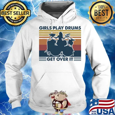 girls play drums get over it vintage retro s Hoodie