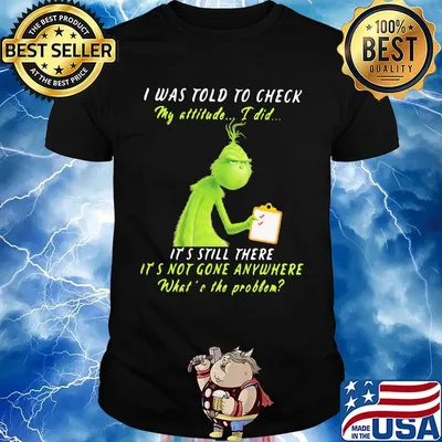 Grinch i was told to check my attitude i did it's still there it's not gone anywhere what's the problem shirt