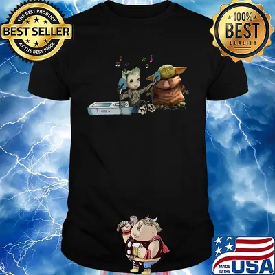 Groot and Baby Yoda listen music shirt