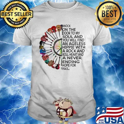 Guitar knock on the door to my soul and you will find an ageless hippie with a rock and roll heart and a never ending hope for peace shirt