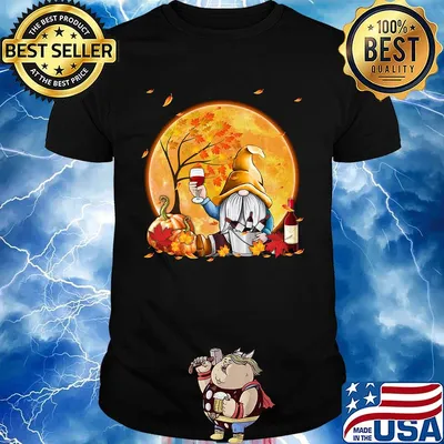 Halloween gnomes drink wine pumpkin maple leaves shirt