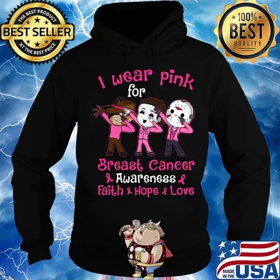 Halloween horror characters i wear pink for breast cancer awareness faith hope love s Hoodie
