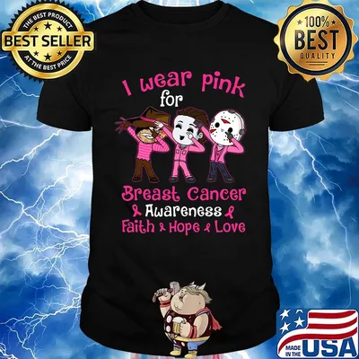 Halloween horror characters i wear pink for breast cancer awareness faith hope love shirt
