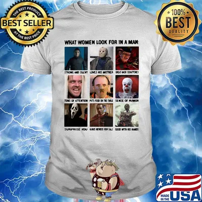 Halloween horror characters what women look for in a man shirt