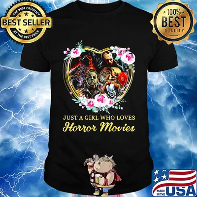 Halloween just a girl who loves horror movies flowers heart black shirt