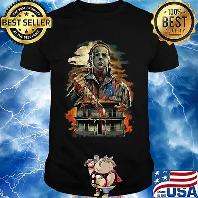 Halloween michael myers holding knife fire shirt