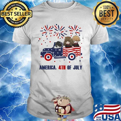 Harry potter chibi characters driving car fire america 4th of july independence day shirt