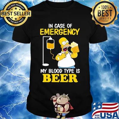 Homer simpson in case of emergency my blood type is beer shirt