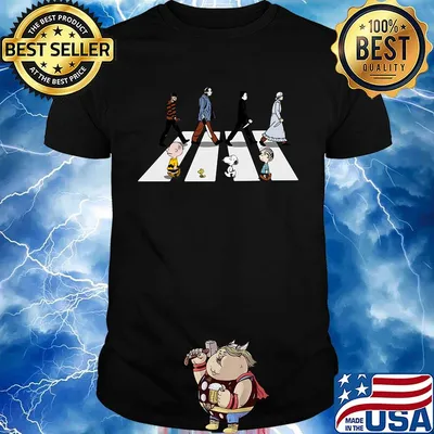Horror characters and the peanuts abbey road shirt