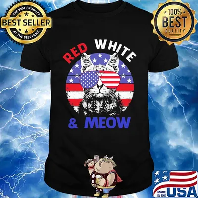 Independence day cat glasses red white and meow shirt