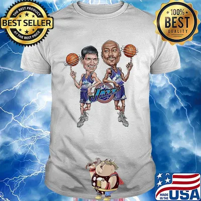 John stockton & karl malone caricaturas utah jazz basketball team shirt
