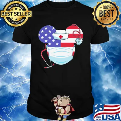 Nurse mickey mouse mask stethoscope american flag independence day shirt