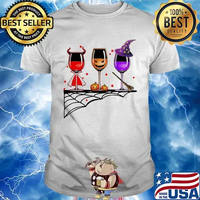 Premium Vintage Halloween Red Wine Glass Pumpkin Devil Witch Cute shirt