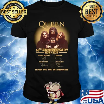 Queen 50th anniversary 1970 2020 thank you for the memories signatures light shirt
