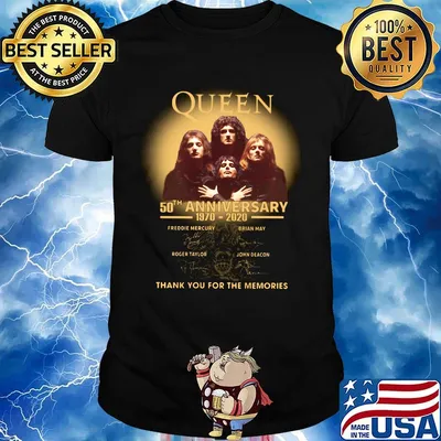 Queen band 50th anniversary 1970 2020 thank you for the memories signatures light shirt