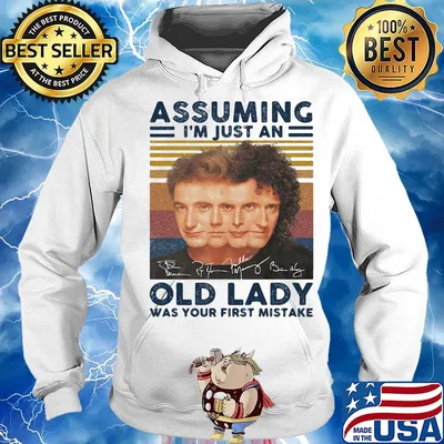 Queen band assuming i'm just an old lady was your first mistake signatures vintage retro s Hoodie