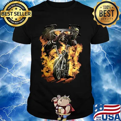 Skeleton death riding motorcycle fire shirt