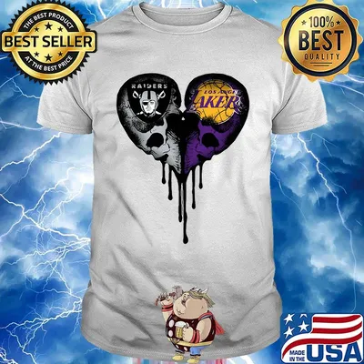 Skull los angeles raiders and los angeles lakers heart color shirt