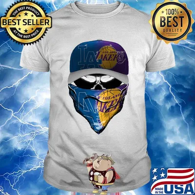 Skull mask los angeles dodgers and los angeles lakers shirt