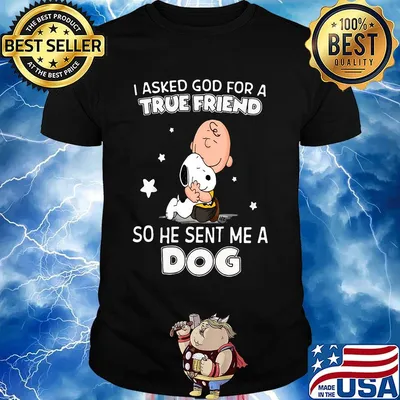 Snoopy and charlie brown i asked god for a true friend so he sent me a dog stars shirt