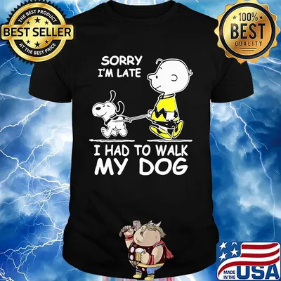 Snoopy and charlie brown sorry i'm late i had to walk my dog shirt