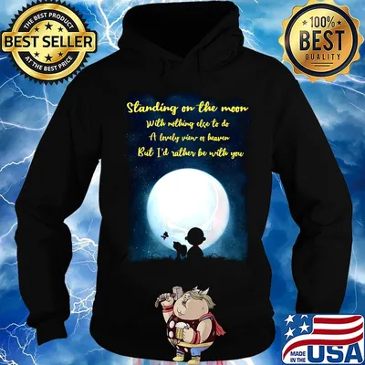 Snoopy charlie brown and woodstock standing on the moon with nothing else to do a lovely view of heaven s Hoodie