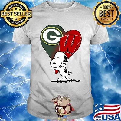 Snoopy heart green bay packers and wisconsin badgers shirt