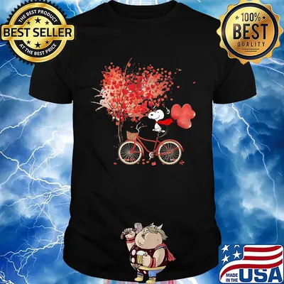 Snoopy ride a bicycle ride bicycle pine needles fall shirt
